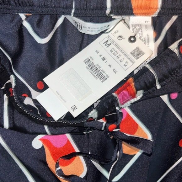 ZARA Geometric Abstract High Waisted Elastic Wide Legged Blue Pants Size M NEW - Picture 8 of 8